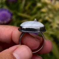 Image 3 of rainbow moonstone ring with alexandrite accent stone in oxidized sterling silver