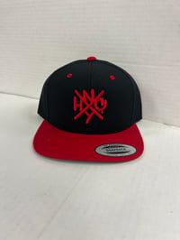ORIGINAL NYHC NEW YORK HARDCORE SNAPBACK HAT BLACK WITH RED BRIM/LOGO