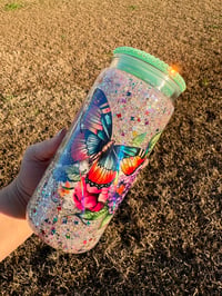 Image 1 of 20oz Acrylic Butterfly Snowglobe Cup 