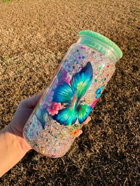 Image 2 of 20oz Acrylic Butterfly Snowglobe Cup 