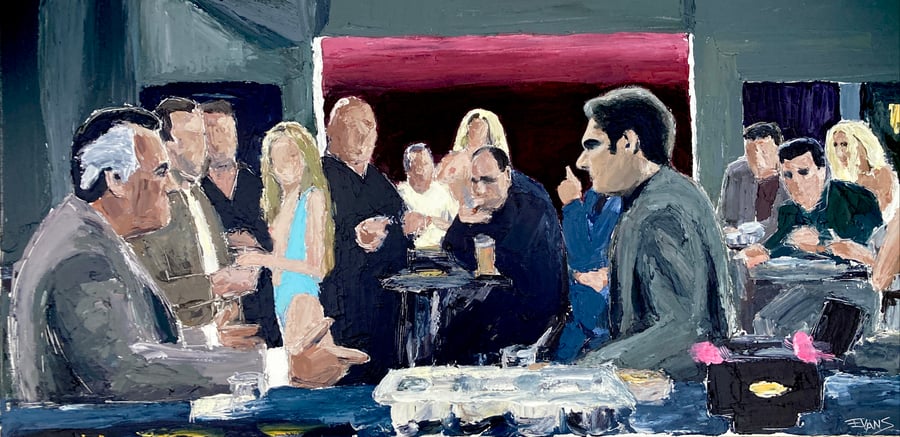 Image of Christopher celebrates with Paulie (original on canvas)