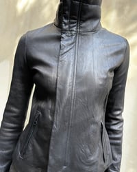 Image 9 of BLACK ASYMMETRICAL LEATHER JACKET