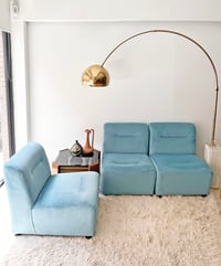 Image 1 of SET DE TRES SILLONES AZULES, AÑOS 80
