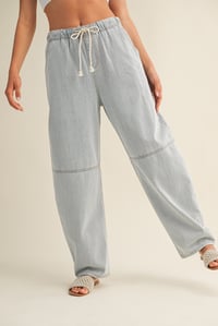 Image 4 of Drawstring Waist Seamed Wide-leg Pant