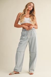 Image 1 of Drawstring Waist Seamed Wide-leg Pant