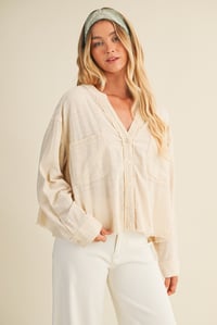 Image 5 of Lace Trim Textured Button-down Shirt