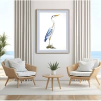 Image 4 of Original Great Blue Heron Watercolor Painting 32x46
