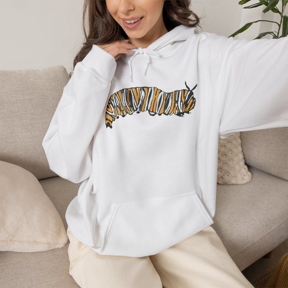 Image of Monarch Caterpillar Hoodie — Pollinator Garden Graphic for Butterfly Lovers