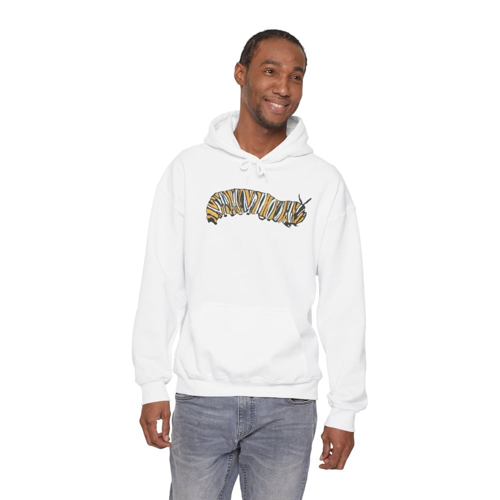 Image of Monarch Caterpillar Hoodie — Pollinator Garden Graphic for Butterfly Lovers