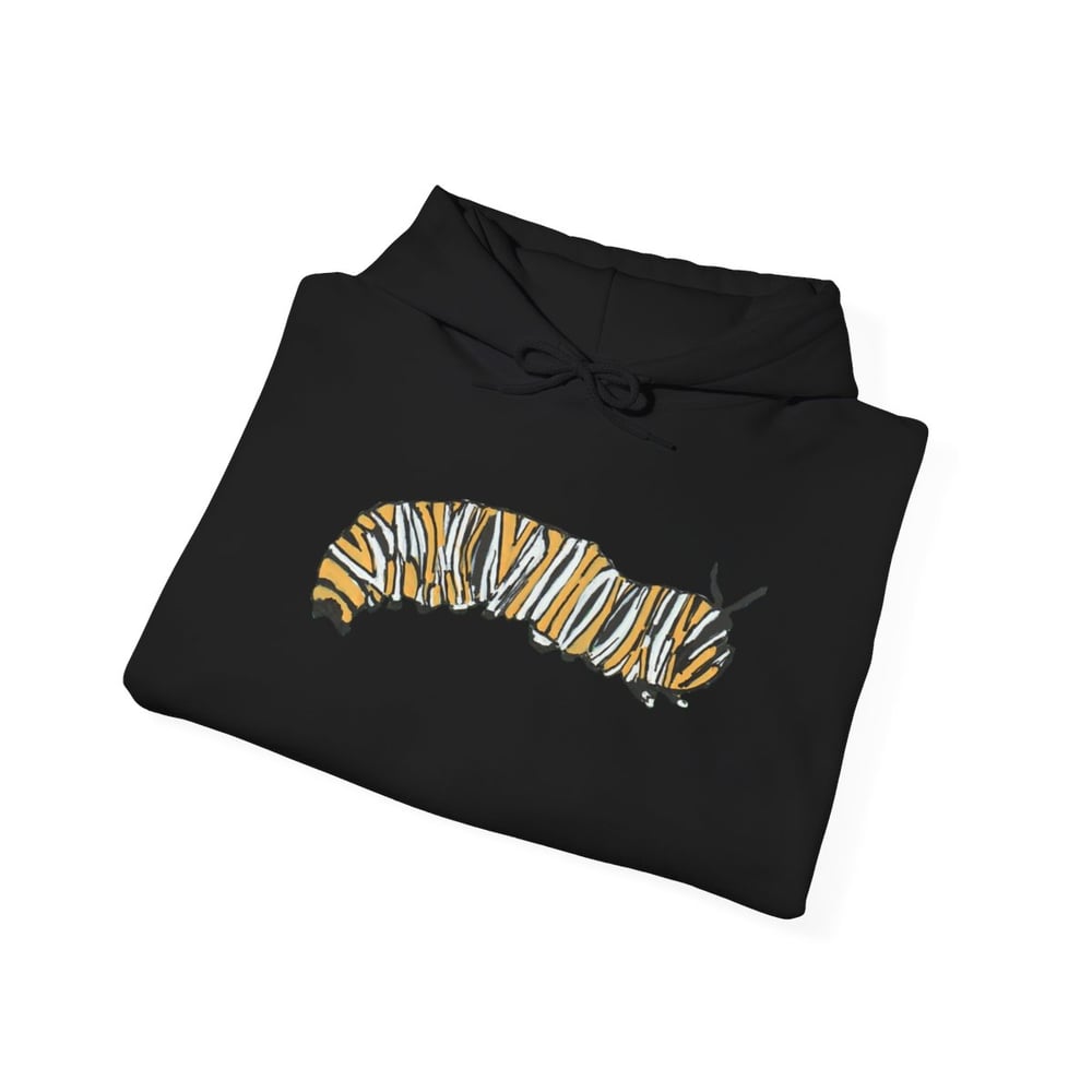 Image of Monarch Caterpillar Hoodie — Pollinator Garden Graphic for Butterfly Lovers