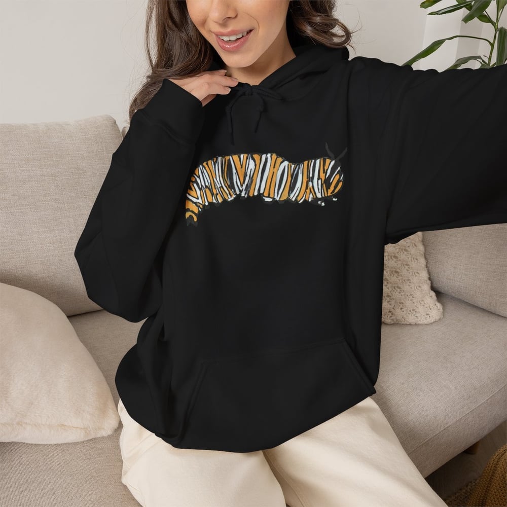 Image of Monarch Caterpillar Hoodie — Pollinator Garden Graphic for Butterfly Lovers