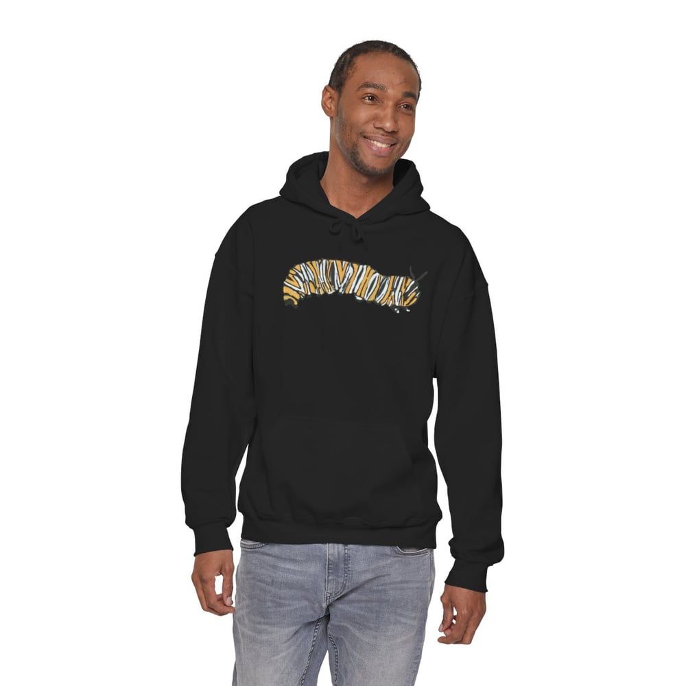 Image of Monarch Caterpillar Hoodie — Pollinator Garden Graphic for Butterfly Lovers