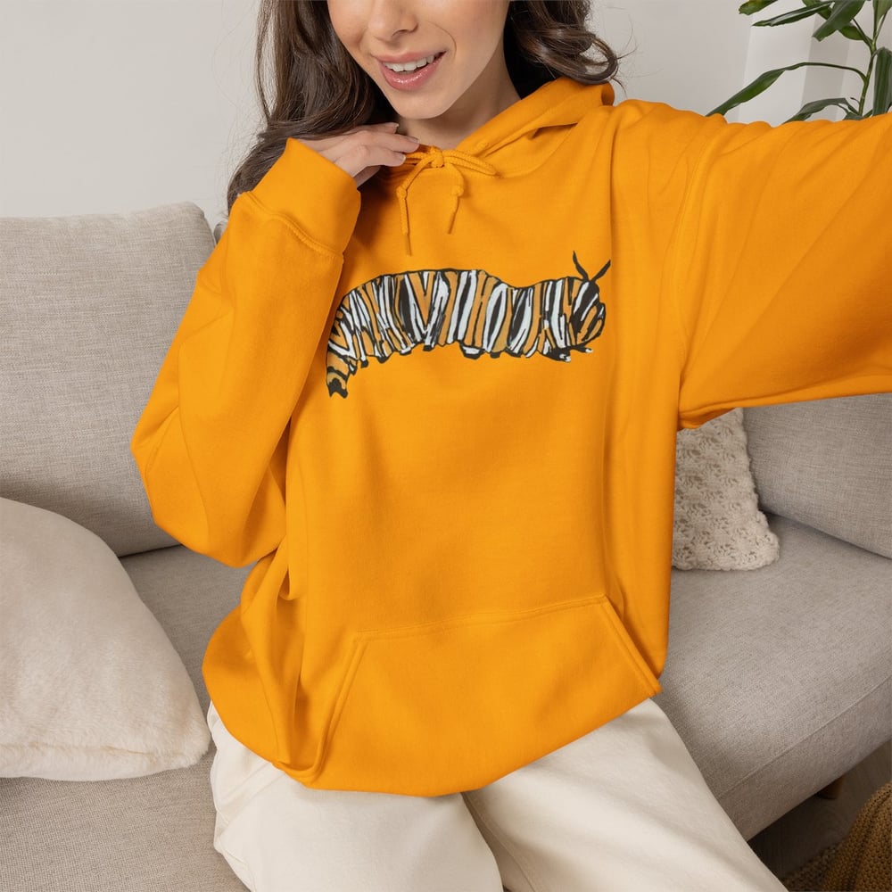 Image of Monarch Caterpillar Hoodie — Pollinator Garden Graphic for Butterfly Lovers