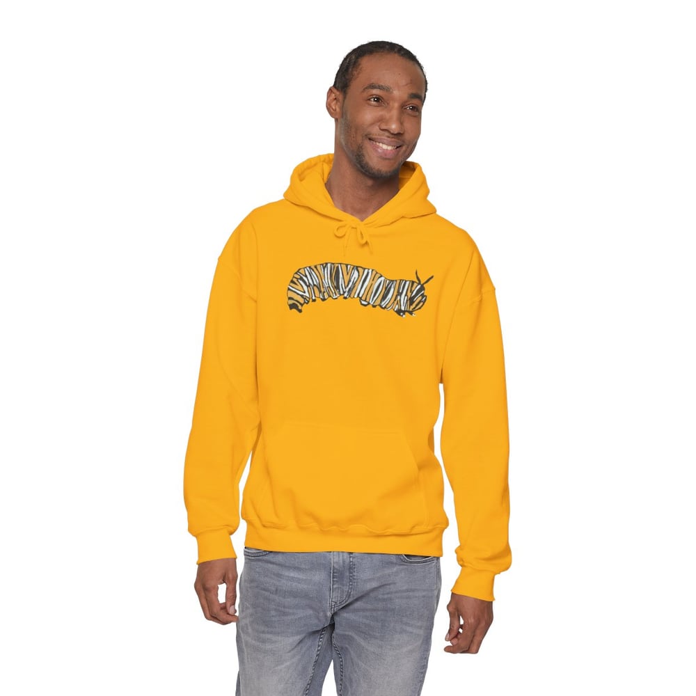 Image of Monarch Caterpillar Hoodie — Pollinator Garden Graphic for Butterfly Lovers
