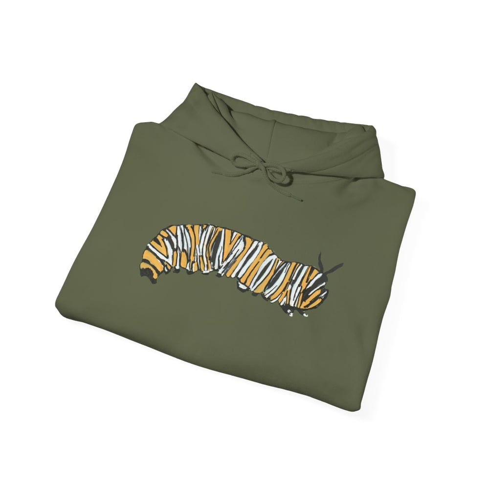Image of Monarch Caterpillar Hoodie — Pollinator Garden Graphic for Butterfly Lovers