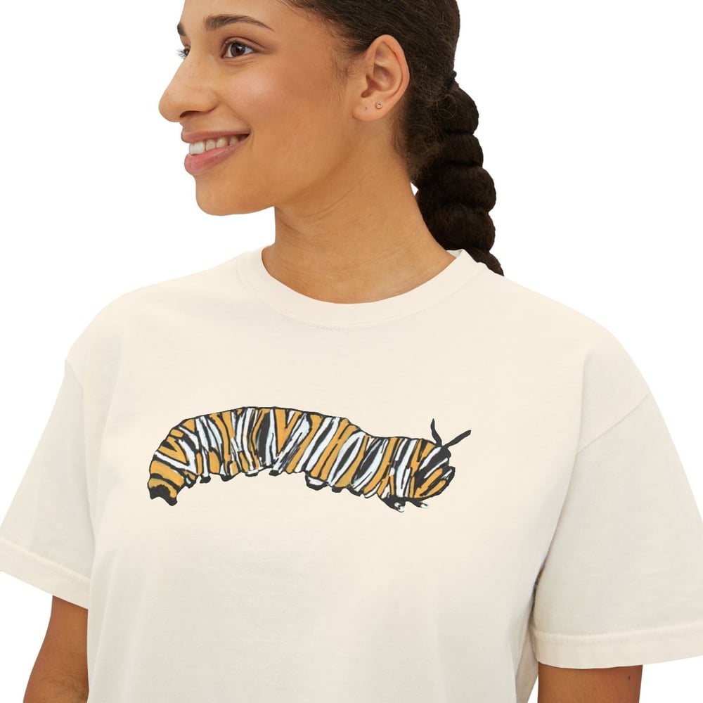 Image of Women's Boxy Tee — Hand-Painted Caterpillar Print