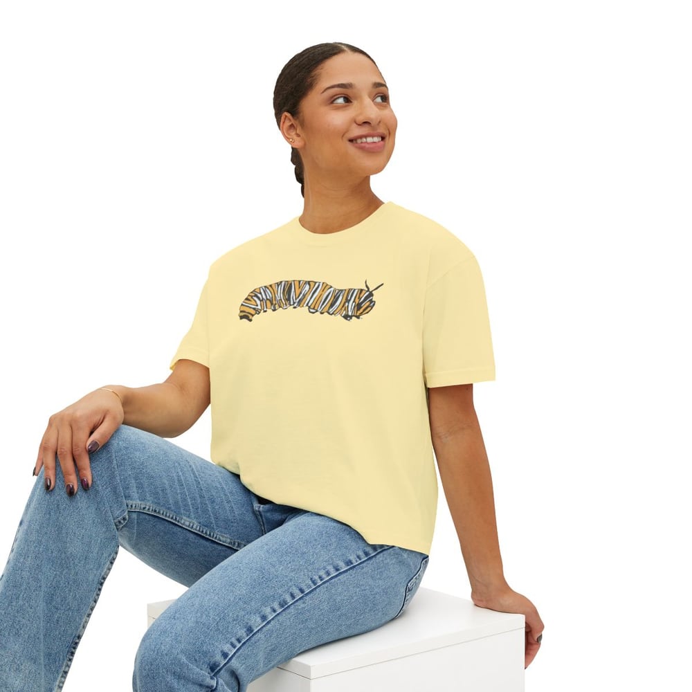 Image of Women's Boxy Tee — Hand-Painted Caterpillar Print