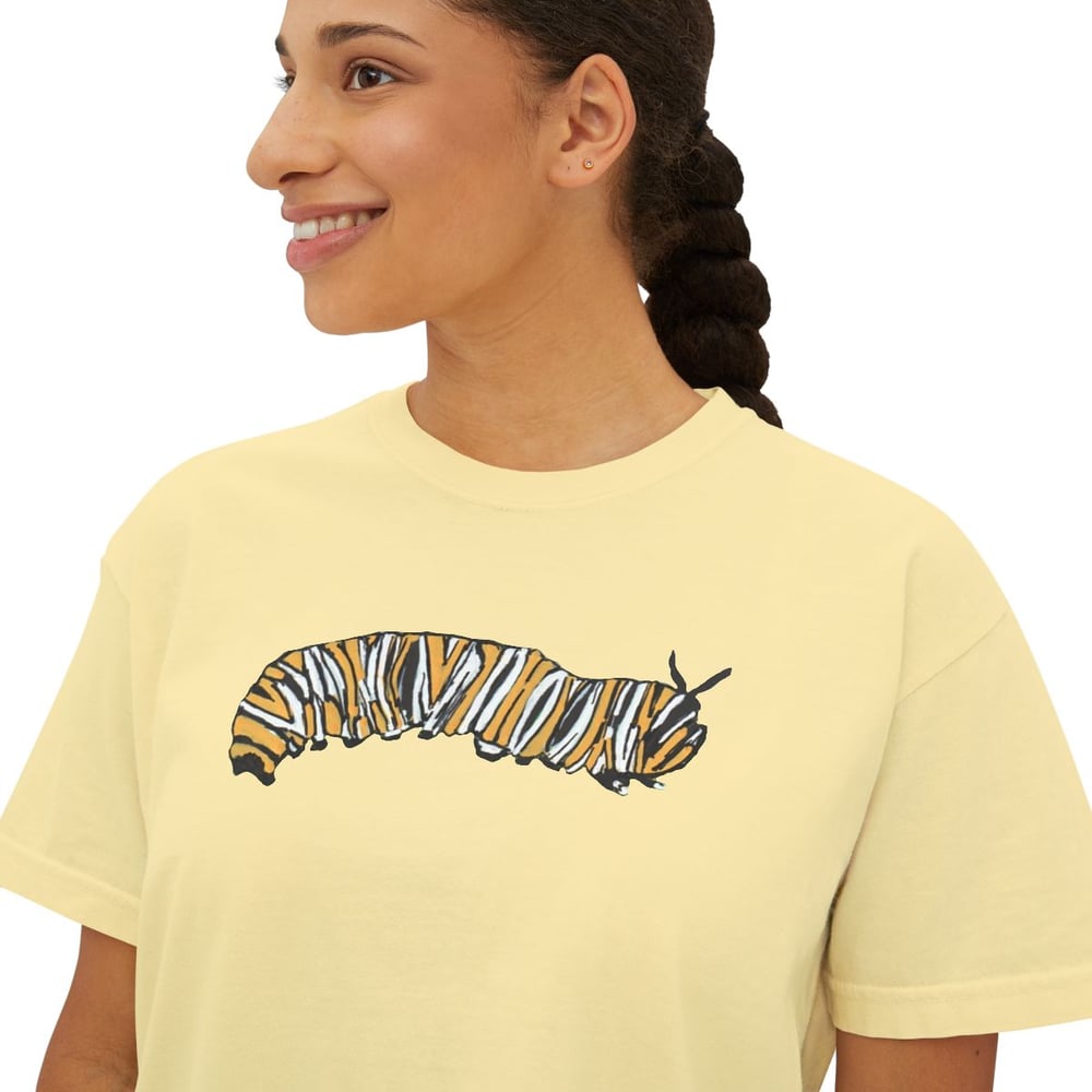 Image of Women's Boxy Tee — Hand-Painted Caterpillar Print