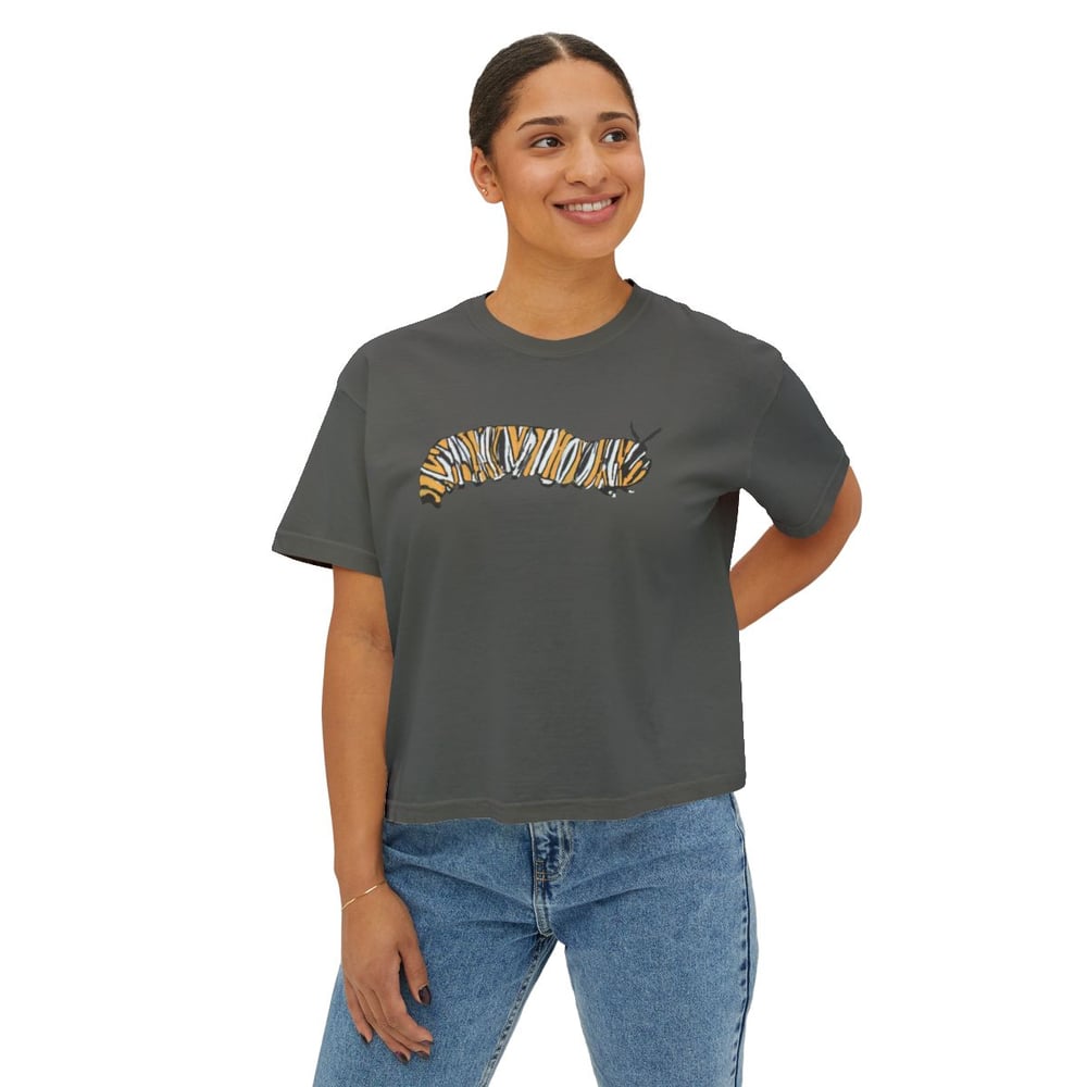 Image of Women's Boxy Tee — Hand-Painted Caterpillar Print
