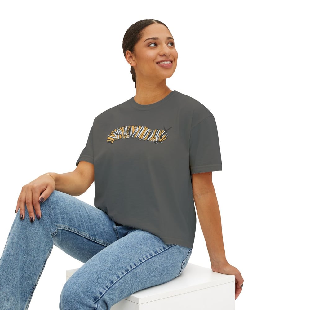 Image of Women's Boxy Tee — Hand-Painted Caterpillar Print