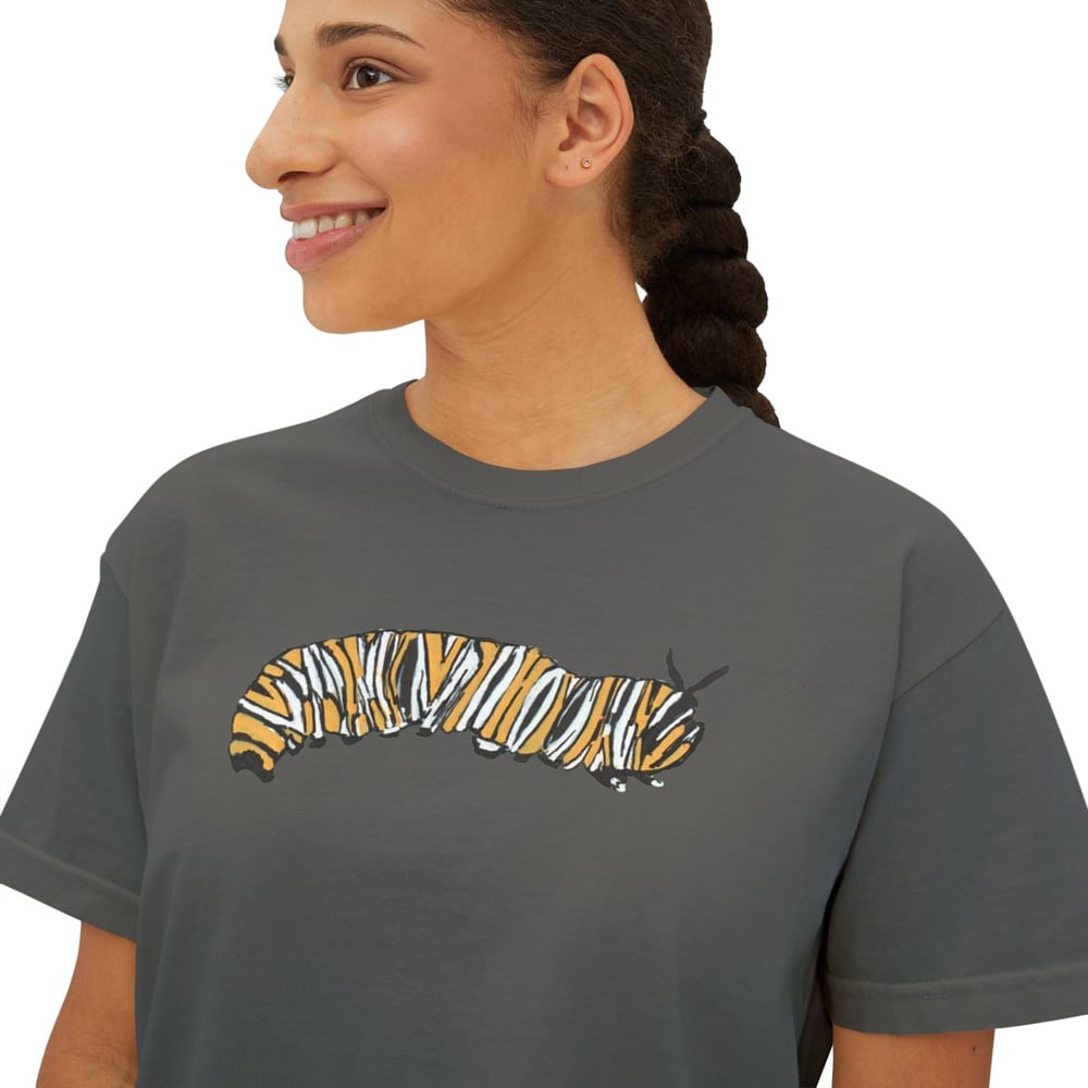 Image of Women's Boxy Tee — Hand-Painted Caterpillar Print