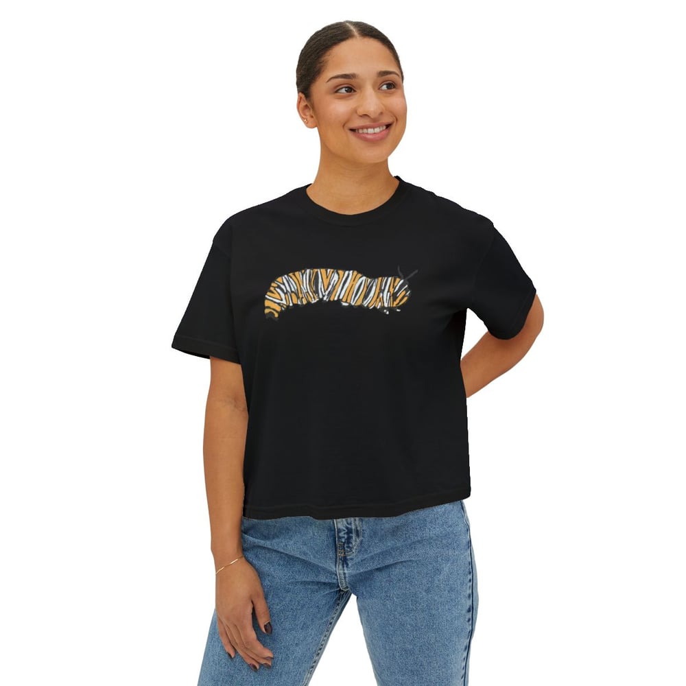 Image of Women's Boxy Tee — Hand-Painted Caterpillar Print