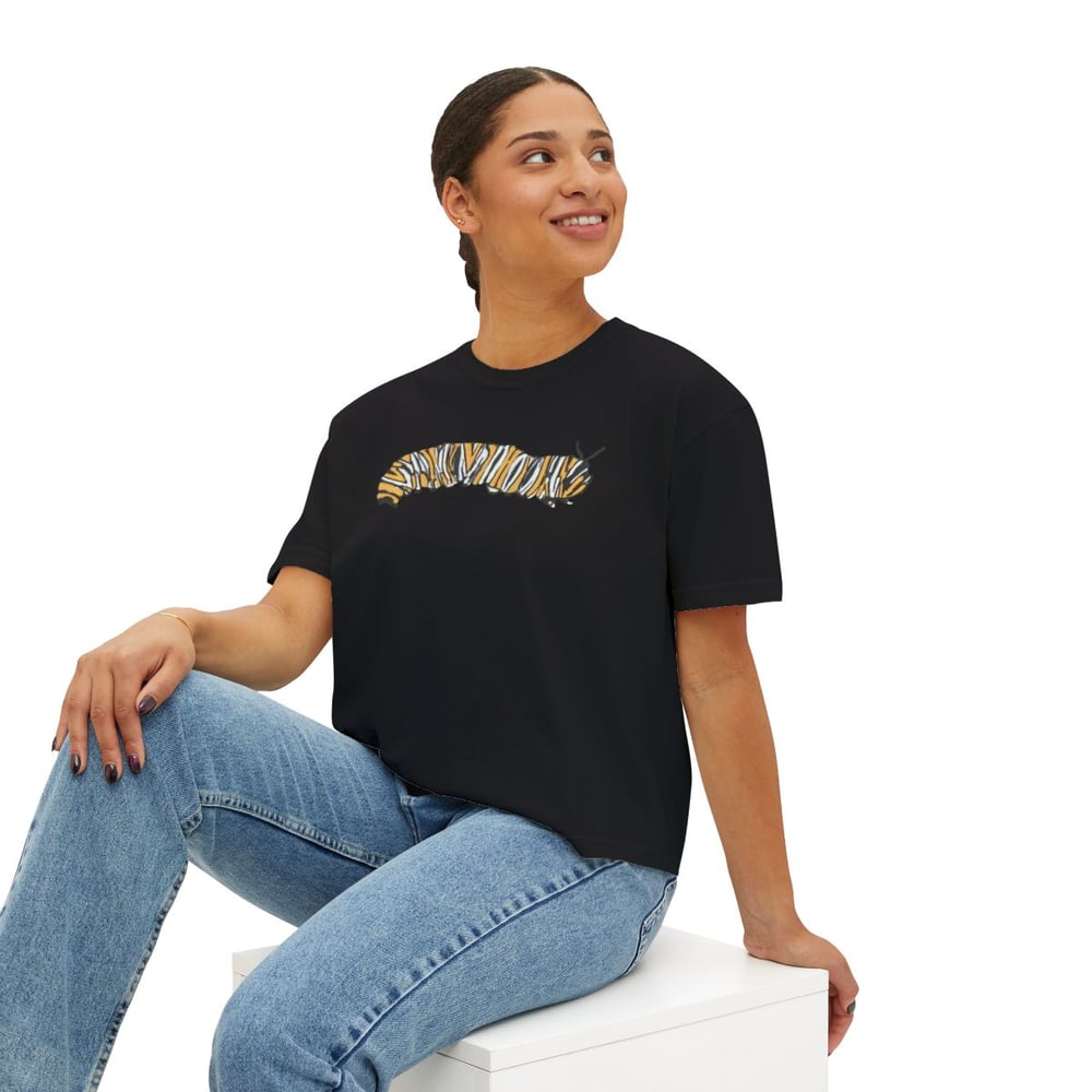 Image of Women's Boxy Tee — Hand-Painted Caterpillar Print