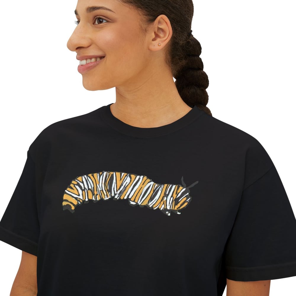 Image of Women's Boxy Tee — Hand-Painted Caterpillar Print