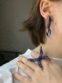 Image 3 of Glass Petals Earrings / Lavender & Ink Blue