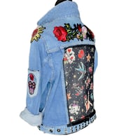 Image 5 of Women's Uniqlo Jacket  Up cycled Silver Studded Sugar Skull Tattoo Rockabilly wear able art 