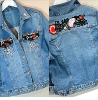 Image 11 of Women's Uniqlo Jacket  Up cycled Silver Studded Sugar Skull Tattoo Rockabilly wear able art 