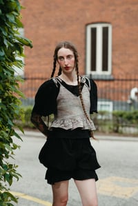 Image 8 of Almonte eyelet Ruffle Top w/ ties (limited Merino shown in Whole Grain)