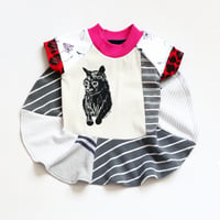 Image 1 of cat named cat silkscreen 12m short sleeve tee courtneycourtney gray stripes twirly dress