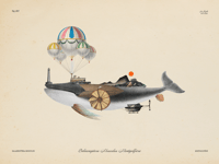 Whale Hot Air Balloon - Vintage Surrealist Art Print