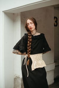 Image 6 of Nepean Ruffle Apron Skirt & Collar w/ self-ties (limited Merino wool shown in Ivory)