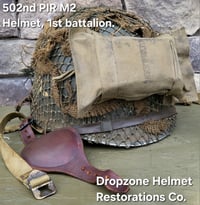 Image 7 of WWII M2 101st Airborne 502nd Helmet D-bale Front Seam Inland "Type" Paratrooper. 1st Aid kit. 