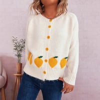 Image 1 of Lemon Jacquard Color-Block Casual Knit Cardigan