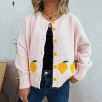 Image 2 of Lemon Jacquard Color-Block Casual Knit Cardigan