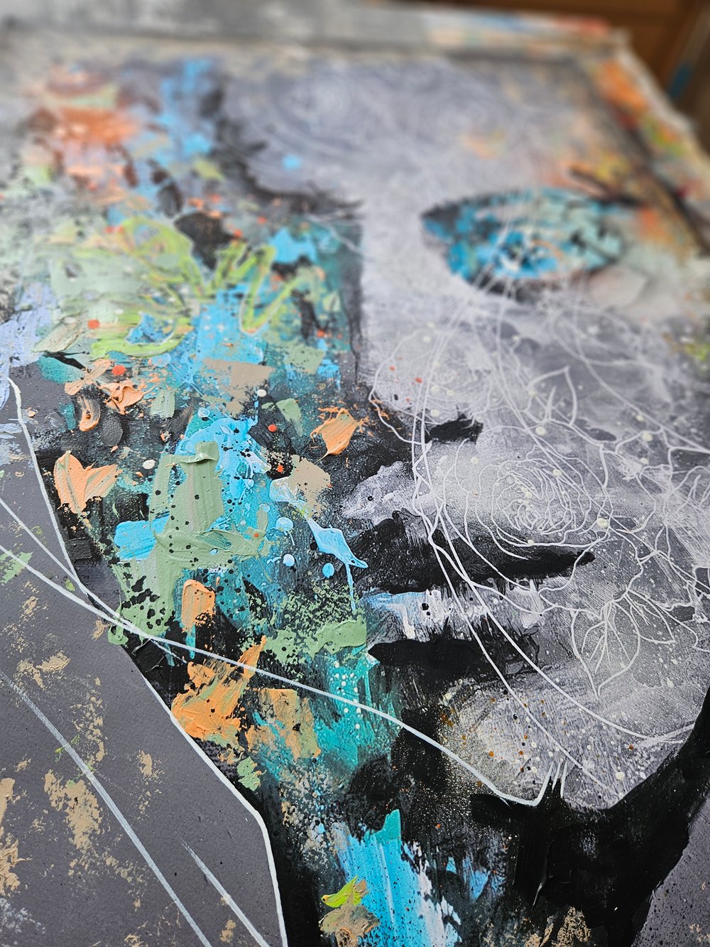 "Veil of Roses" 1/1 UNIQUE - Mixed Media on paper - FREE WORLDWIDE SHIP...