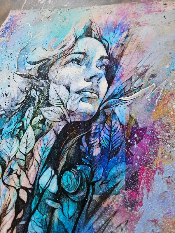 "Top of the Mountain" Blue 1/1 UNIQUE - Mixed Media on paper - FREE WORLDWIDE SHIPPIN...