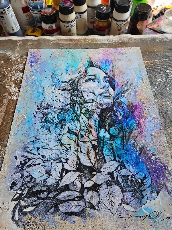 "Top of the Mountain" Blue 1/1 UNIQUE - Mixed Media on paper - FREE WORLDWIDE SHIPPIN...