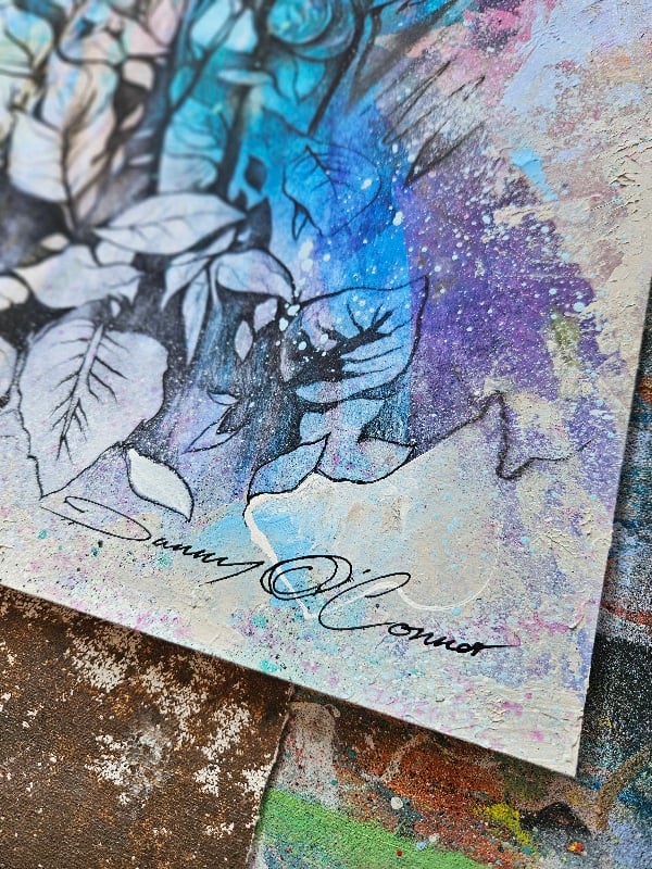 "Top of the Mountain" Blue 1/1 UNIQUE - Mixed Media on paper - FREE WORLDWIDE SHIPPIN...