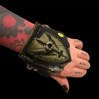 Image 5 of Distressed leather patched rivet head military apocalypse snap cuff