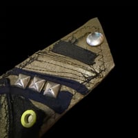 Image 6 of Distressed leather patched rivet head military apocalypse snap cuff