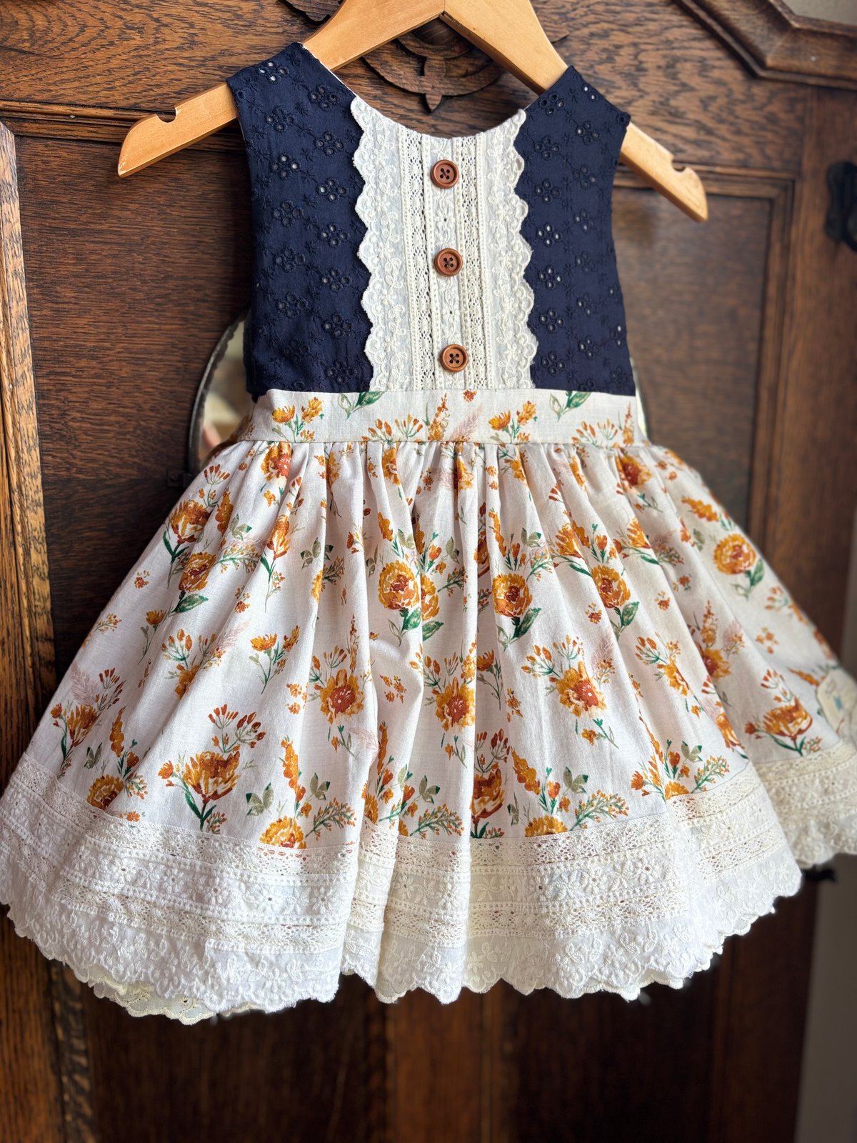 Image of Navy and Yellow Floral Fall Dress size 4