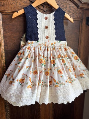 Image of Navy and Yellow Floral Fall Dress size 4