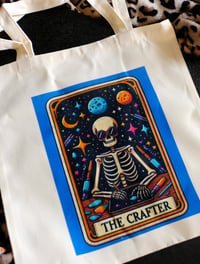 Image 1 of Handmade The Crafter Tarot Card Canvas Tote Bag, Reusable, draw, beach, shopping