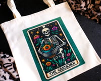 Image 3 of Handmade The Gardener Tarot Card Canvas Tote Bag, Reusable, draw, flower, shopping