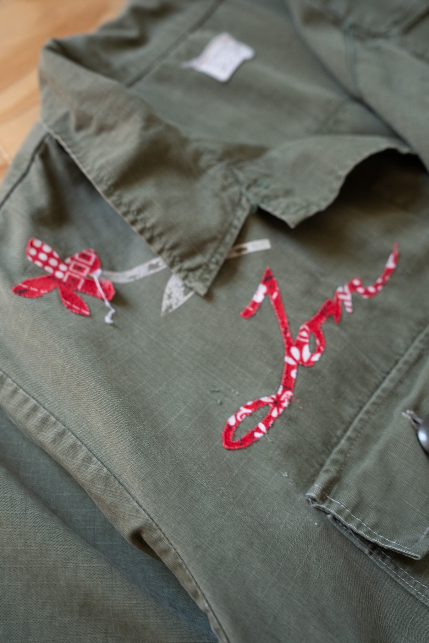 Image of Vintage Military Ripstop Utility Shirt with Bandana Appliqué