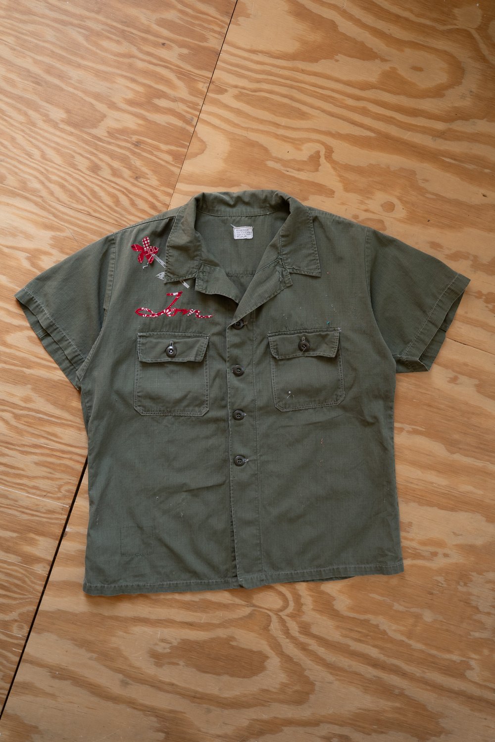 Image of Vintage Military Ripstop Utility Shirt with Bandana Appliqué